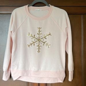 EUC Workshop women’s Snowflake Sweatshirt Soft Pink Gold Sequins Small S Top